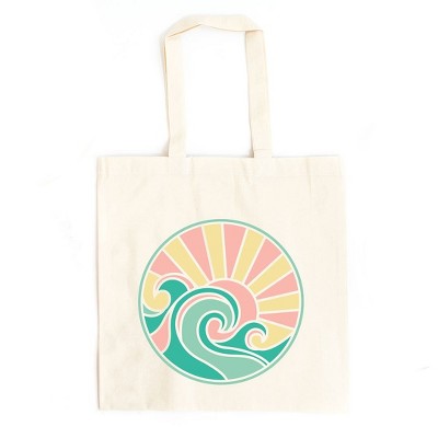 City Creek Prints Round Waves Canvas Tote Bag - 15x16 - Natural