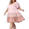 Agnes Orinda Women's Plus Size Color Block Ruffle Short Sleeve Flowy Chambray Mini Babydoll Dress - 2 of 4
