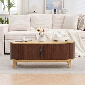 Hyleory 43.3" Coffee Table with Sliding Door, Modern Center Table Storage Shelf, Coffee Table Converts to Dining Table for Living Room, Office - 1 of 4