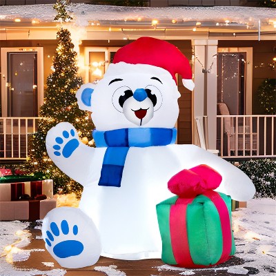 JOYFY 4 FT Christmas Inflatable Outdoor Decoration, Polar Bear LED Light Up Inflatable for Xmas Holiday Indoor/Outdoor Garden Party Supplies Décor