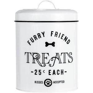 Amici Pet Dog Kiss Food Canister, X-Large with 140oz Capacity, Airtight Seal, Removable Lid, Metal Handle, and White Dog Kiss Design - 1 of 4