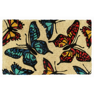 1'6" x 2'6" Handloom Woven/Printed Butterfly Coir Doormat Off-White - Raj