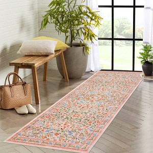 Floral Indoor Floor Rugs: Washable, Non-Slip, Ultra Thin Boho Flower Style for Living Room, Girls' Room, Nursery, Playroom - 1 of 4