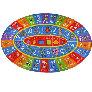 KC CUBS Boy & Girl Kids ABC Alphabet, Numbers & Shapes Educational Learning & Fun Game Play Nursery Bedroom Classroom Oval Rug Carpet