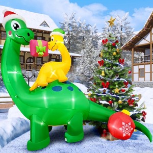 SUGIFT 9.5ft Christmas Dinosaur Inflatable Outdoor Decorations Christmas Inflatables Green Dinosaur  Christmas Decorations - 1 of 4