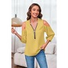 Imily Bela Women's V-neck Lantern Sleeve Shirt with Half-Zip and Off-Shoulder Casual Top - 2 of 4