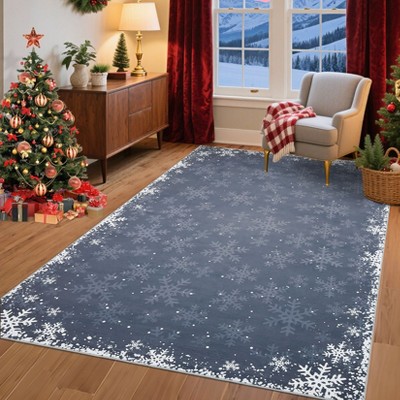 Washable Christmas Area Rug Ultra-Soft Snowflake Xmas Bedroom Carpet