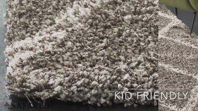 Ivory and Grey 5' Square Abstract Shag Area Rug