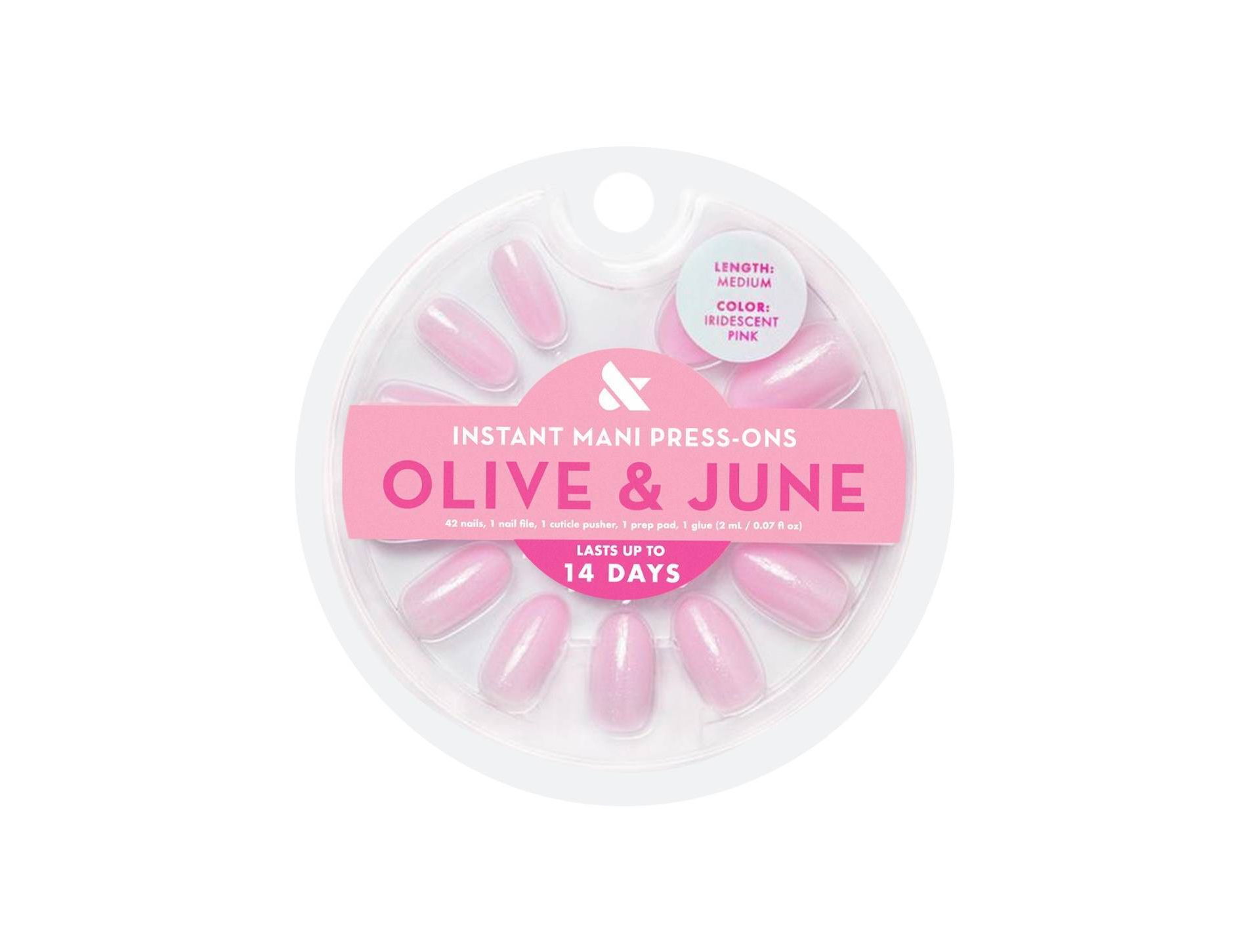 Olive & June Press-On Fake Nails - M Oval - Pink Iridescent - 42ct