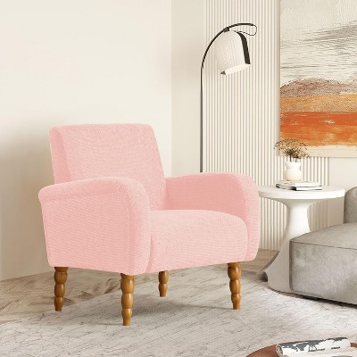 Modern Chenille Fabric Accent Chair, Upholstered Armchair with Solid Wood Legs - Comfy Single Sofa for Reading, Living Room, Bedroom