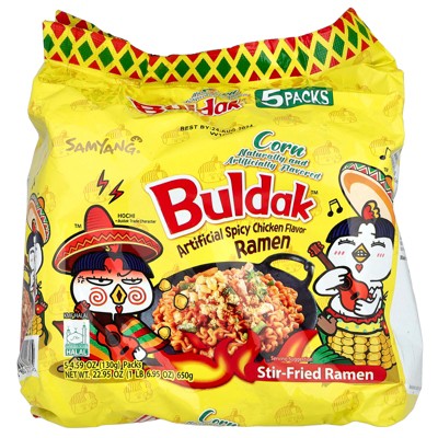 Buldak™, Stir-Fried Ramen, Corn, Artificial Spicy Chicken, 5 Packs, 4.59 oz (130 g) Each