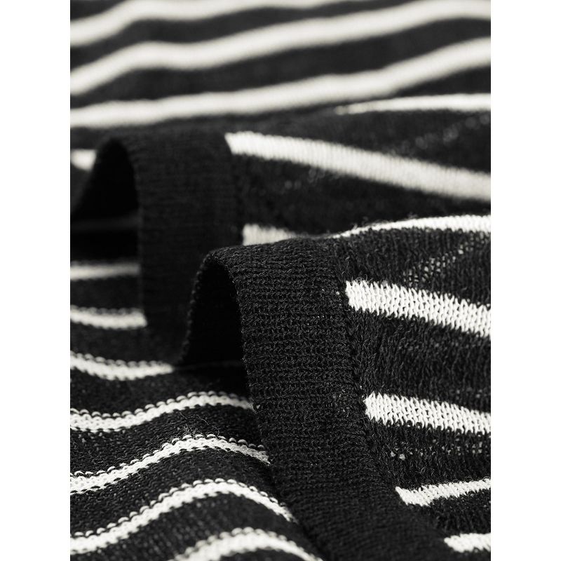 Seta T Women's Round Neck Long Sleeve Back Split Curved Hem Striped Knit Sweater, 5 of 6