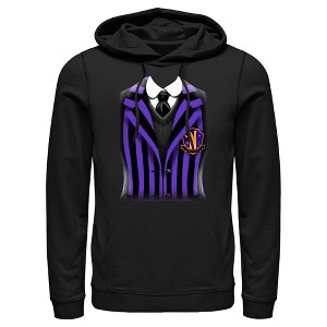 Men's Wednesday Nevermore Academy Uniform Purple Pull Over Hoodie - 1 of 4