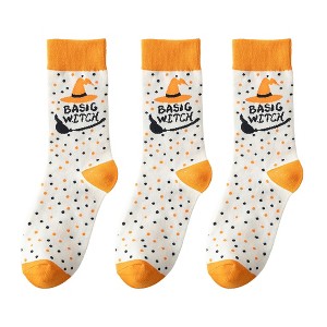 Anna-Kaci Women's 3-Pack Halloween Cotton Crew Socks with Festive Patterns - 1 of 4