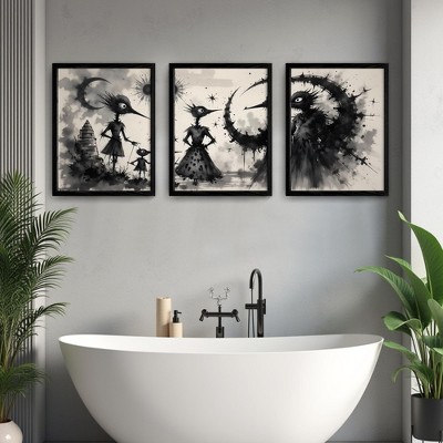 Black MDF Framed Painting, Triple Panel, 30x40cm, Decorative Wall Art