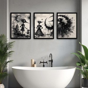Black MDF Framed Painting, Triple Panel, 30x40cm, Decorative Wall Art - 1 of 4