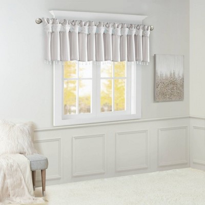 Silver Faux Silk Tab Top Valance with Beaded Trim