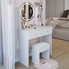 VYNXARIA 17" Round Mirror Vanity Table&Soft Cushion Stool Suit,Large Desktop,Multi-layer High Capacity Storage,Suitable For Small Space£¬White - 2 of 4