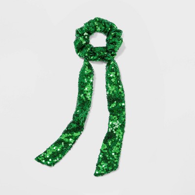  St. Patrick's Day Sequin Long Tail Hair Scrunchie - Green 