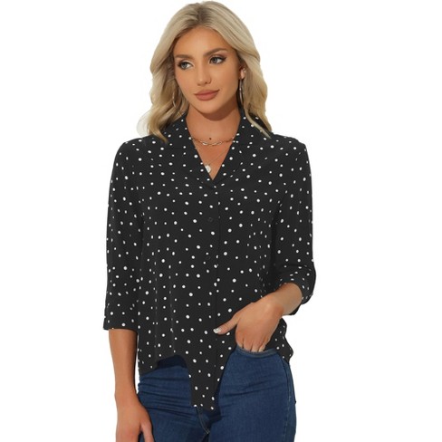 Dot Button-Front Blouse