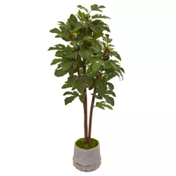 47" Artificial Fig Tree in Stoneware Vase with Trimming in Planter Gold - Nearly Natural