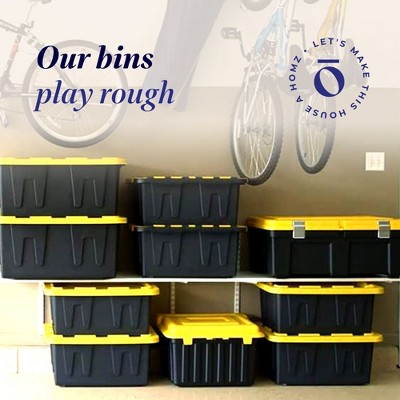 Heavy-Duty Black and Yellow Stackable Plastic Storage Bins, 27 Gallon, 2-Pack