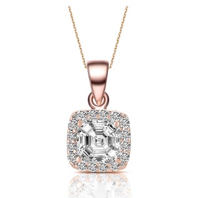 Guili Sterling Silver Pendant Necklace with Asscher-Cut CZ in Green, Gold, Red, White, Rose Gold, or Blue—A Unique and Radiant Design.