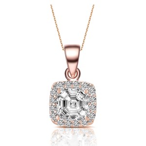 Guili Sterling Silver Pendant Necklace with Asscher-Cut CZ in Green, Gold, Red, White, Rose Gold, or Blue—A Unique and Radiant Design. - 1 of 4