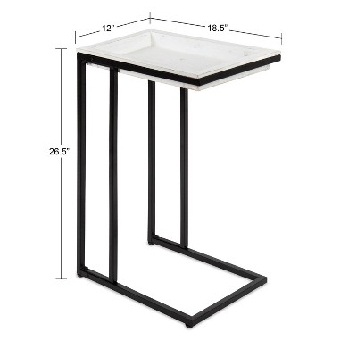 Lockridge Modern Industrial White Wood and Metal C-Table with Storage