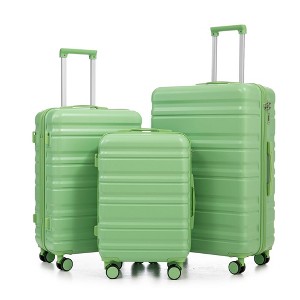 NAYSAYE Luggage Sets 3Piece Set 20Inch 24Inch 28Inch ABS Spinner Wheel Suitcase with Combination Lock for Travel, Green, 19.3"*11.4"*29.5" - 1 of 4
