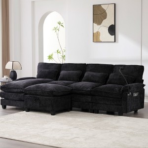 MOONMISS 106" U Shape 4 Seat Chenille U-Shaped Sleeper Sofa with Chaise Lounge, Ottoman & Pillows for Living Room - 1 of 4