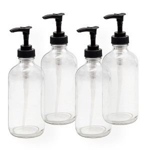 Cornucopia Brands 8oz Clear Glass Pump Bottles 4pk w/Black Plastic Pumps; for Essential Oil, Lotions, Soap Dispensers - 1 of 4