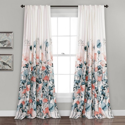 Set Of 2 (84x52) Zuri Flora Light Filtering Window Curtain Panels  Blue/coral - Lush Décor : Target