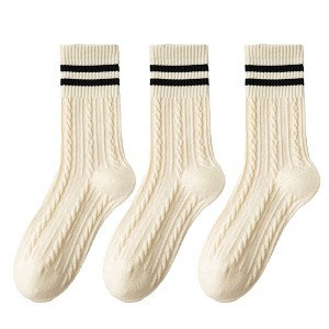 Anna-Kaci 3 Pairs Women's Cable Knit Crew Socks with Ribbed Cuffs and Soft Warm Cotton Blend - 1 of 4