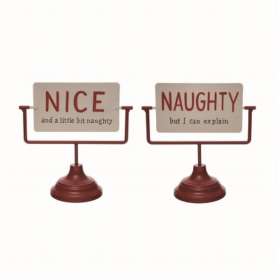 Transpac Metal White Christmas Naughty or Nice Reversible Sign