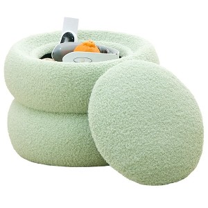 ChicFurnit Ottomans and Benches Storage Ottoman Cylindrical Footstool Foot Rest Round Footstool for Living Room, Green, 14.96"*14.96"*11.81" - 1 of 4