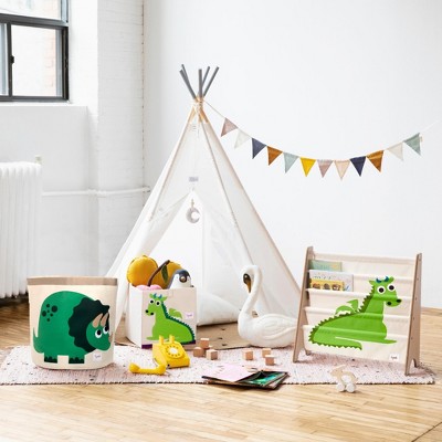 Foldable Beige and Green Dragon Fabric Storage Cube