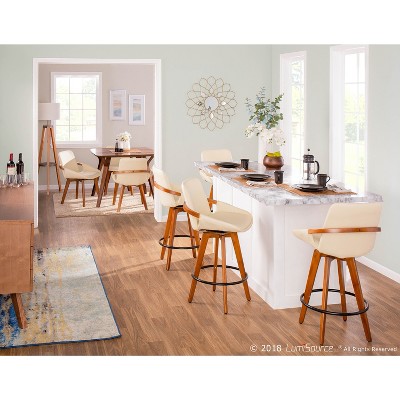 Cream Faux Leather Walnut Swivel Counter Stool