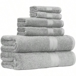 6 Piece Oversized Fade Resistant Towel Set, 100 Cotton, Gray, Soft Absorbent, 2 Bath 54 X 30, 2 Hand 26 X 16, 2 Washcloths 12 X 12 - 1 of 4