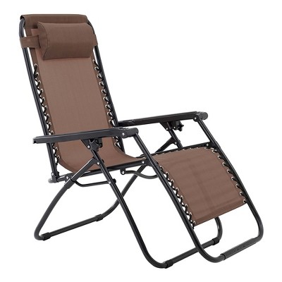Sunjoy Modern Zero Gravity Steel Frame Portable Foldable Outdoor Lounge Garden Patio Chair with Textilene Fabric, Includes Headrest Pillow, Brown