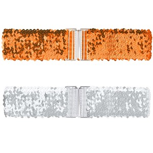 Allegra K Women's Halloween Wide Waist Belts Interlock Buckles Sequins Decor Stretchy Belts 2Pcs - 1 of 4