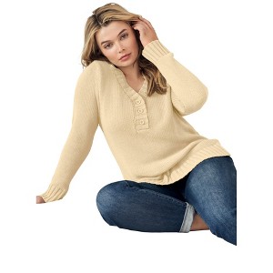 ellos Button Y-Neck Sweater - 1 of 4