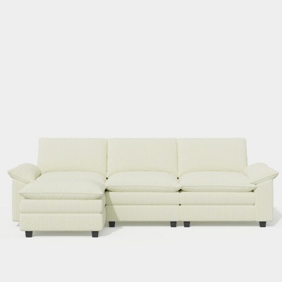 118'' Corduroy Modular L-Shaped Sectional Sofa with Ottoman and Removable Cushions