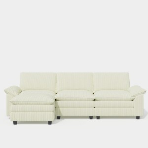 118'' Corduroy Modular L-Shaped Sectional Sofa with Ottoman and Removable Cushions - 1 of 4
