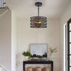 13" Rustic Industrial Pendant Light, 3-Light Black and Walnut Metal Cage Chandelier with Wood Accents for Kitchen Island and Dining Room (No Bulbs) - 2 of 4