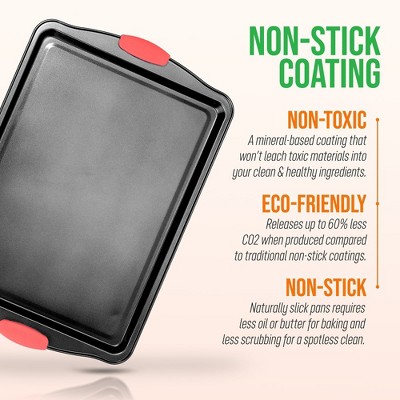 NutriChef 15" Non-Stick Carbon Steel Cookie Sheet with Red Silicone Handles