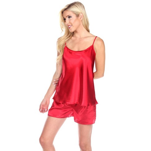 Women's Satin Cami And Shorts Pajama Set Red Large - White Mark : Target