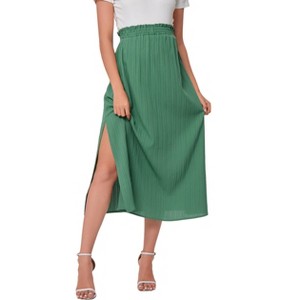 Coolmee Womens Maternity Pleated Maxi Skirt Elastic High Waist Side Slit Swing Skirt Vacation Cruise Outfits - 1 of 4