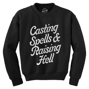 Casting Spells And Raising Hell Crewneck Sweatshirt Funny Scary Halloween Witch Long Sleeve - Crazy Dog Crew Neck Sweatshirt - 1 of 4