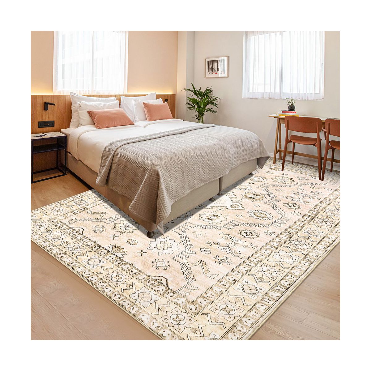 Washable Rug Soft Boho Area Rug for Living Room, Non Slip Stain Resistant Bedroom Rug Indoor Floor Cover - thumbnail 5
